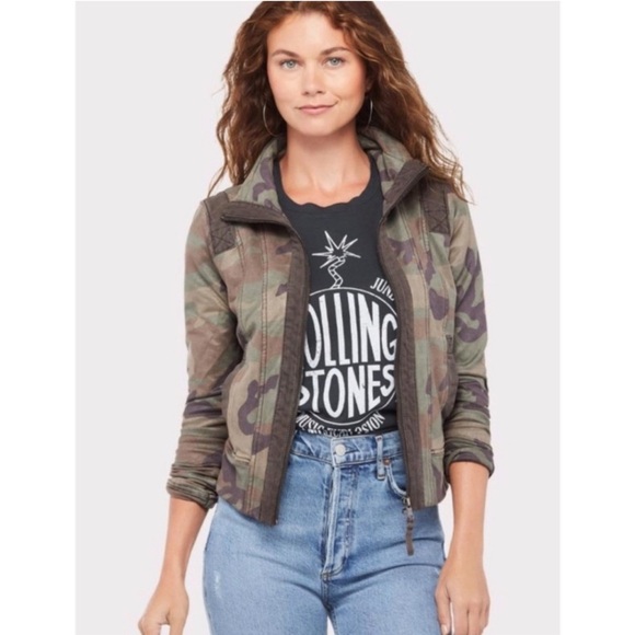 Anthropologie Marrakech Ashland Camo Moto Bomber Full Zip Jacket Size Small - Picture 1 of 7